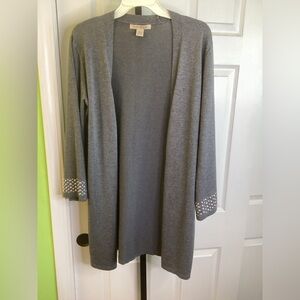 Elegant Gray Cardigan with Metal Sleeve Detail, size Medium